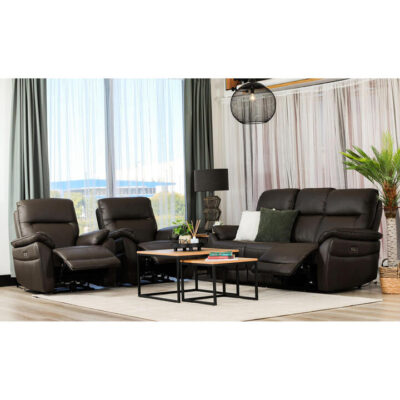 Epoch 3 Piece Leather Electic Recliner Sofa Set, 3+1+1 Seater, Chocolate