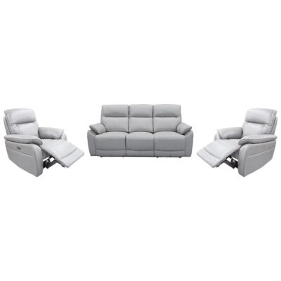 Epoch 3 Piece Leather Electic Recliner Sofa Set, 3+1+1 Seater, Silver