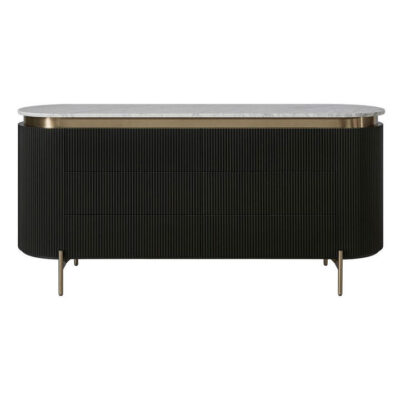 Demarco Marble Top 6 Drawer Oval Chest, Black