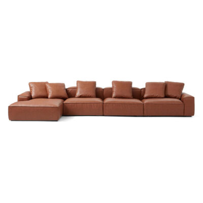 Pouffen Modern Fabric Modular Corner Sofa, 4 Seater with LHF Chaise, Cognac