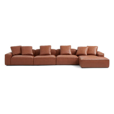Pouffen Modern Fabric Modular Corner Sofa, 4 Seater with RHF Chaise, Cognac