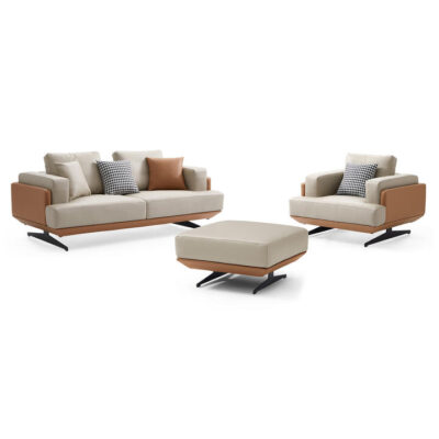 Briora 3 Piece Modern Leather Lounge Set, 3+1 Seater with Ottoman
