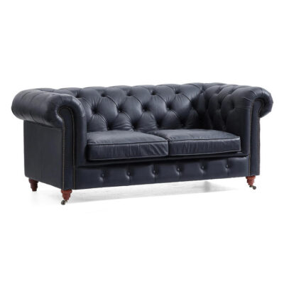Albrina Leather Chesterfield Sofa, 2 Seater, Black