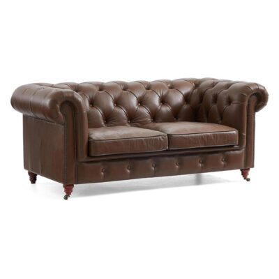 Albrina Leather Chesterfield Sofa, 2 Seater, Brown