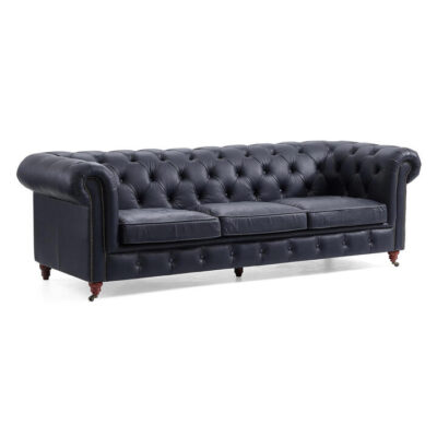 Albrina Leather Chesterfield Sofa, 3 Seater, Black