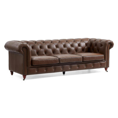 Albrina Leather Chesterfield Sofa, 3 Seater, Brown