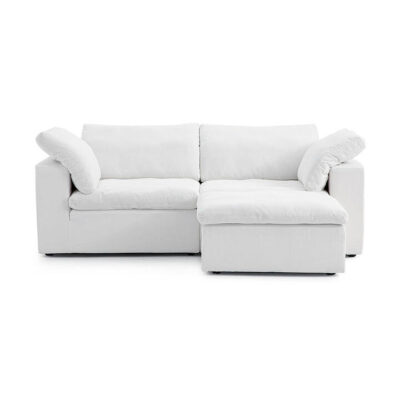 Caura Fabric Modular Sofa, 2 Seater with Ottoman, White