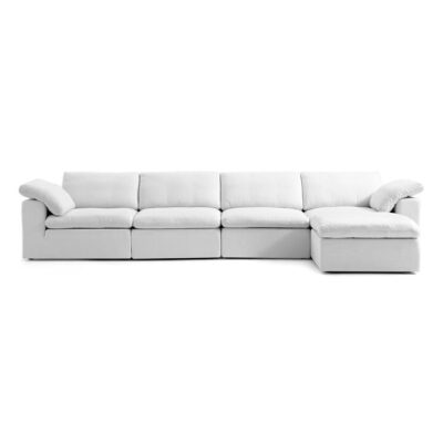 Caura Fabric Modular Sofa, 4 Seater with Ottoman, White