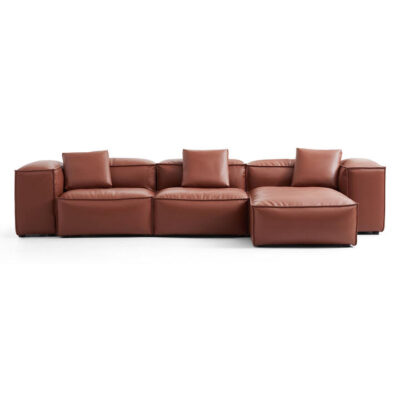 Touff Bonded Leather Modular Corner Sofa, High Arms, 3 Seater with Reversible Chaise, Brown