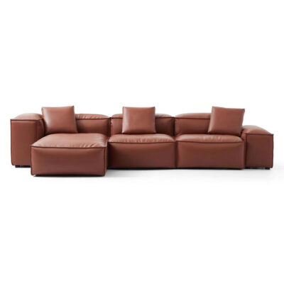 Touff Bonded Leather Modular Corner Sofa, Left High & Right Low Arms, 3 Seater with Reversible Chaise, Brown
