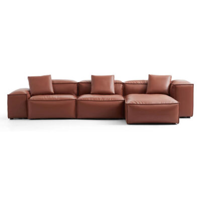 Touff Bonded Leather Modular Corner Sofa, Left Low & Right High Arms, 3 Seater with Reversible Chaise, Brown