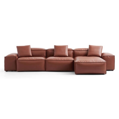 Touff Bonded Leather Modular Corner Sofa, Low Arms, 3 Seater with Reversible Chaise, Brown
