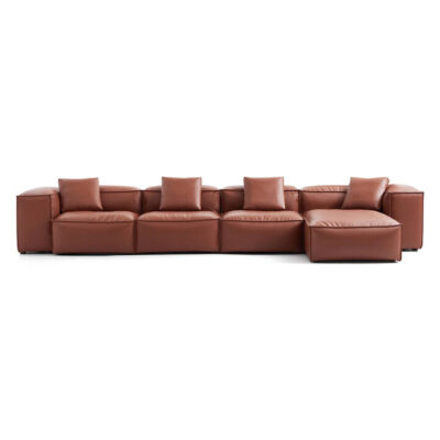 Touff Bonded Leather Modular Corner Sofa, High Arms, 4 Seater with Reversible Chaise, Brown