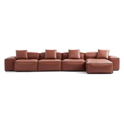 Touff Bonded Leather Modular Corner Sofa, Low Arms, 4 Seater with Reversible Chaise, Brown