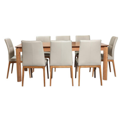 Othorin 9 Piece Marri Wood Dining Table Set, 240cm, Natural / Light Mocha