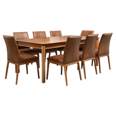 Othorin 9 Piece Marri Wood Dining Table Set, 240cm, Natural / Toffee