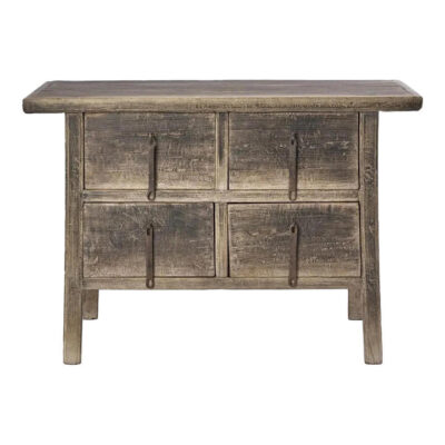 Feng Long 130 Year Antique Elm Timber Oriental 4 Drawer Side Cabinet, 119cm