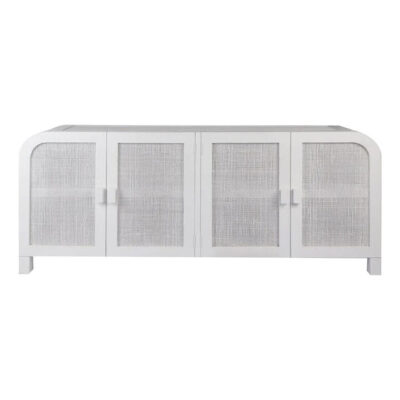 Grace Timber & Rattan 4 Door Buffet Table, 196cm, Chalk