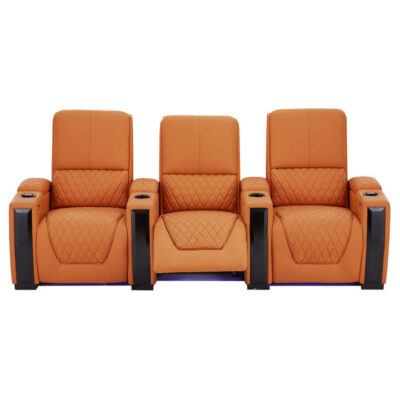 Alexandra Leather Electric Home Theatre Recliner Sofa, 3 Seater, Tangerine