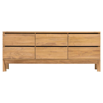 Nirmolo Teak Timber 6 Drawer Sideboard, 220cm
