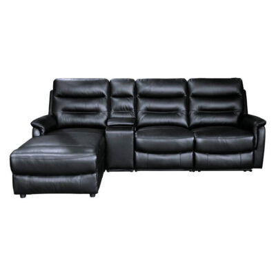 Olivano Leather Recliner Corner Sofa, 2 Seater with Console & LHF Chaise, Black