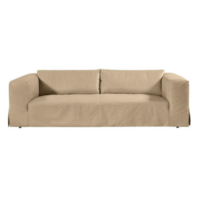 Pomona Leather Slip Cover Sofa, 3 Seater, Cappuccino Cream
