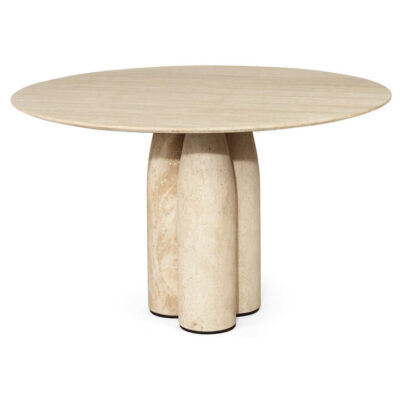 Elara Travertine Round Dining Table, 130cm