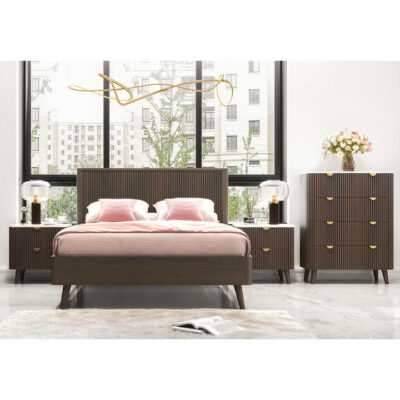 Grestoke 4 Piece Timber Bedroom Suite with Tallboy, Queen, Walnut