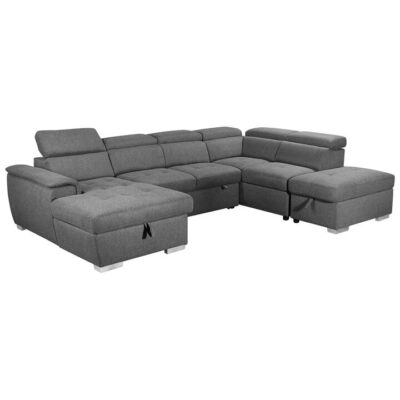 Havion Fabric Modular U-shape Corner Sofa / Pull Out Sofa Bed, 3 Seater with LHF Chaise & RHF Storage Ottoman, Storm