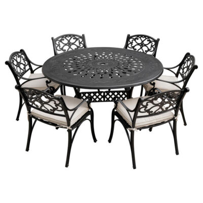 Etna 7 Piece Cast Aluminium Outdoor Round Dining Table Set, 150cm