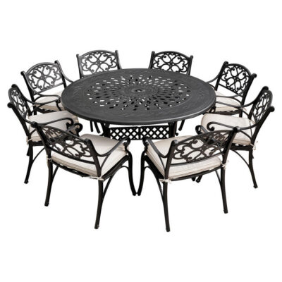 Etna 9 Piece Cast Aluminium Outdoor Round Dining Table Set, 150cm