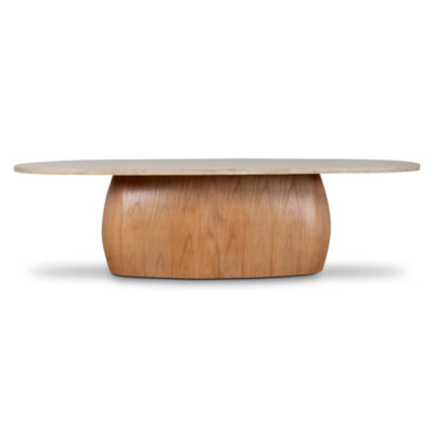 Rexton Travertine & Timber Oval Dining Table, 240cm