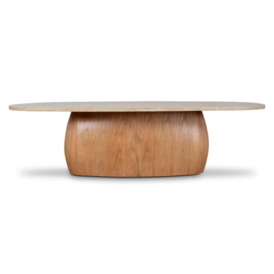 Rexton Travertine & Timber Oval Dining Table, 280cm