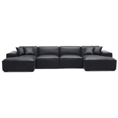 Velotia Modern Leather U-shape Sofa, 2 Seater with Double Chaise, Black