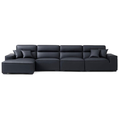 Xanderleigh Leather Sofa, 3 Seater with LHF Chaise, Black