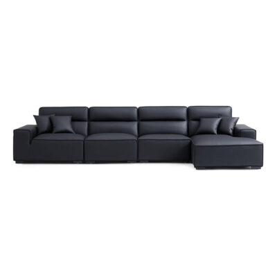 Xanderleigh Leather Sofa, 3 Seater with RHF Chaise, Black