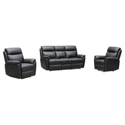 Silvano 3 Piece Leather Sofa Set, 3+1+1 Seater, Black