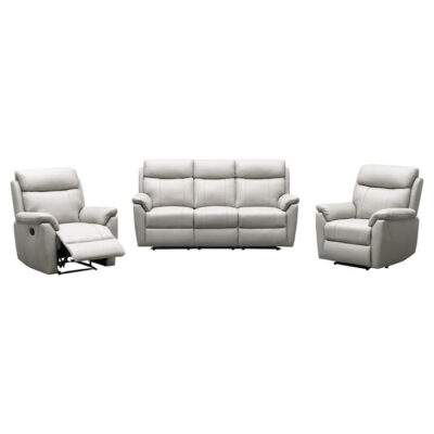 Silvano 3 Piece Leather Sofa Set, 3+1+1 Seater, Light Grey