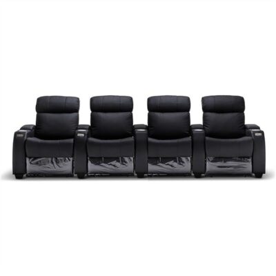 Anna Genuine Leather 4 Seater Electric Recliner Sofa, Black