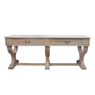 Curtis Reclaimed Pine Timber 2 Drawer Console Table, 214cm, Weathered Natural