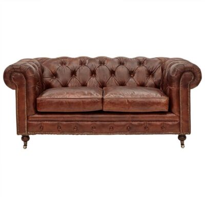 Kensington Aged Leather Chesterfield Sofa, 2 Seater, Vintage Brown