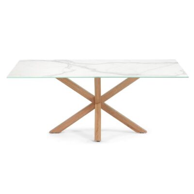 Bromley Ceramic Glass & Steel Dining Table, 200cm, Kalos Blanco / Natural