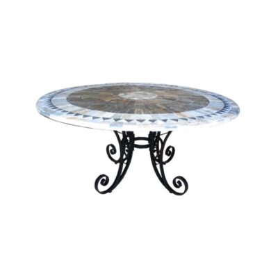 Sunray Slate Stone Round Outdoor Dining Table, Fiora Base, 150cm