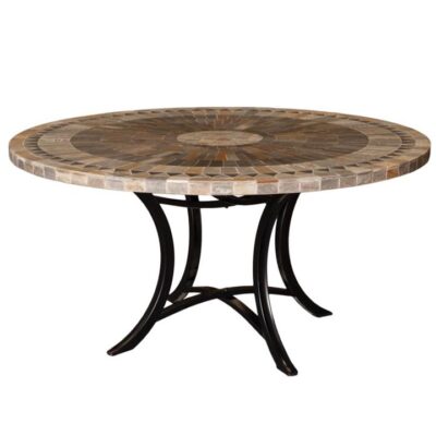 Sunray Slate Stone Round Outdoor Dining Table, Minerva Base, 150cm