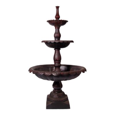 Lisbon Cast Iron Garden Fountain, 3 Tier, Black / Red