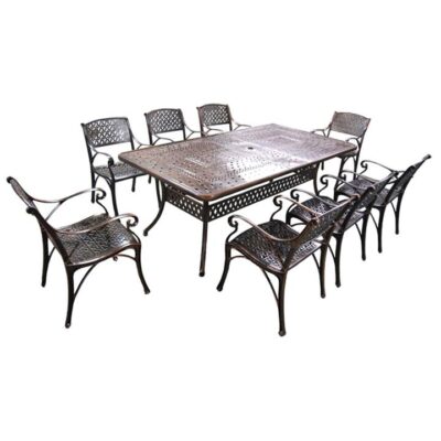 Carly 9 Piece Cast Aluminium Outdoor Dining Table Set, 216cm