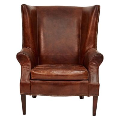 Seisdon Aged Leather Wingback Armchair