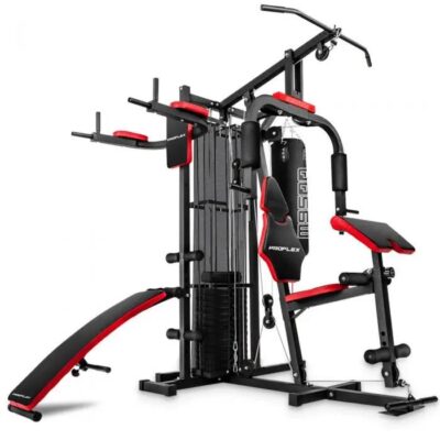 Proflex Red Multi Station Home Gym Set with 148lbs Plates & Boxing Bag- M9500