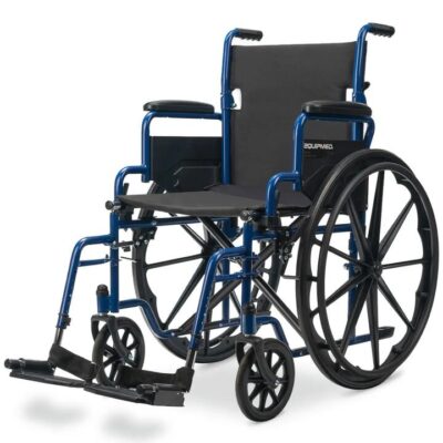 EQUIPMED Cruiseline 24" 136kg Capacity Retractable Armrests Folding Wheelchair - Blue