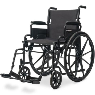 EQUIPMED Comfortline 24" 136kg Capacity XL-Wide Quick-Folding Wheelchair - Black